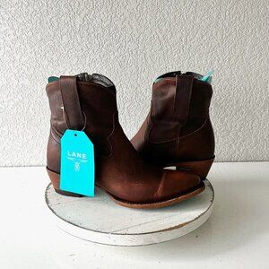 Lane Womens Plain Jane Booties Cognac Brown Western Ankle Cowboy Cowgirl Boots 9